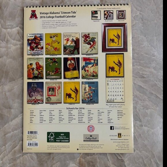 University of Alabama Vintage Style Frameable 11x14 Art Prints Calendar Sealed - Picture 10 of 10